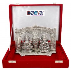 OkaeYa Silver Finish Laxmi Ganesh God Idol Oxidized Silver Finish With Beautiful Velvet Box